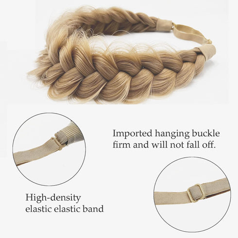 TOECWEGR Synthetic Hair Braided Headband, Classic Wide Strands Wedding Fluffy Braids Wig Band