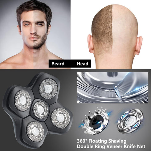 Universal Upgrade 5 Blades Magnetic Interface Head Shaver Replacement Heads for Electric Razor (5D Black)