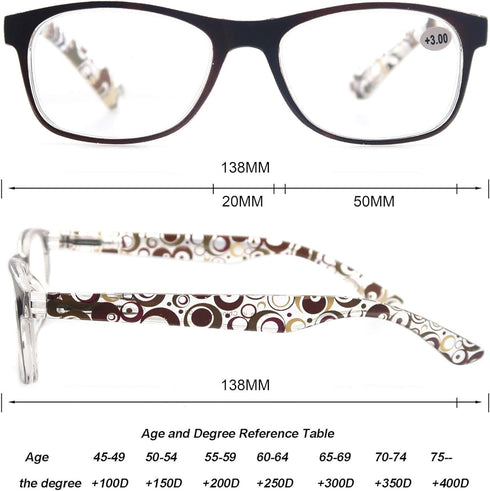 Reading Glasses Women +1.25 - Floral Print Square Readers, 5 Pack with Spring Hinge, Lightweight Comfortable Fit