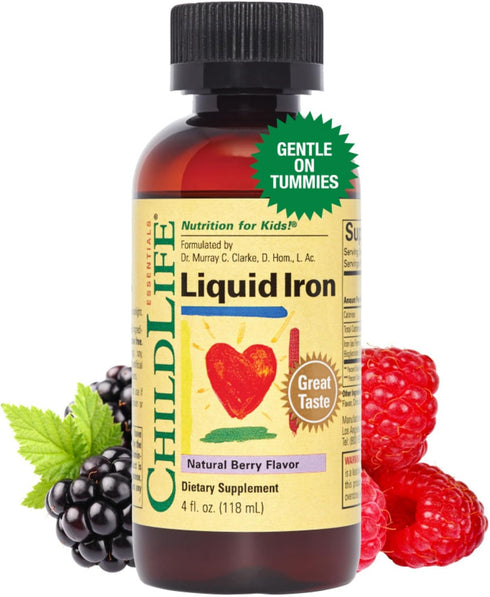 ChildLife Essentials Liquid Iron, 4 Fl Oz Bottle, Iron Supplements for Kids, Natural Berry Flavor