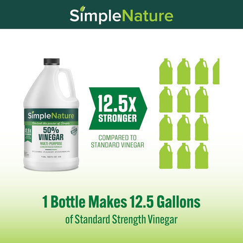 SimpleNature 50% (1 Vinegar Gallon) - Ultra Concentrated Vinegar for Heavy-Duty Cleaning Power for Home & Patio