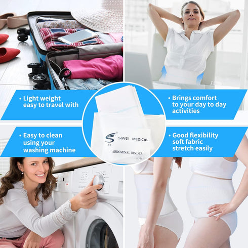S Abdominal Binder Post Surgery, Elastic Waist Band for Stomach Support & Compression, 3 PANEL - 9" (30" - 45").