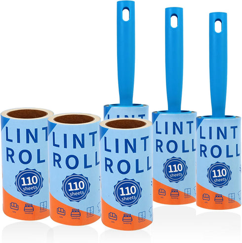 Lint Roller, 660 Sheets Extra Sticky Remover for Couch, Clothes, Carpet, Furniture, Pet Hair, 3 Handles, 6 Rollers