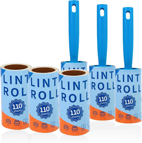 Lint Roller, 660 Sheets Extra Sticky Remover for Couch, Clothes, Carpet, Furniture, Pet Hair, 3 Handles, 6 Rollers