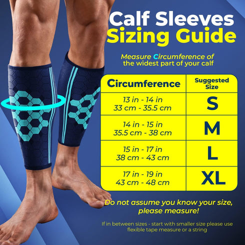 Sparthos Calf Compression Sleeves (Pair), Leg Compression Socks for Men and Women, Shin Splint Pain Relief (Blue-L)