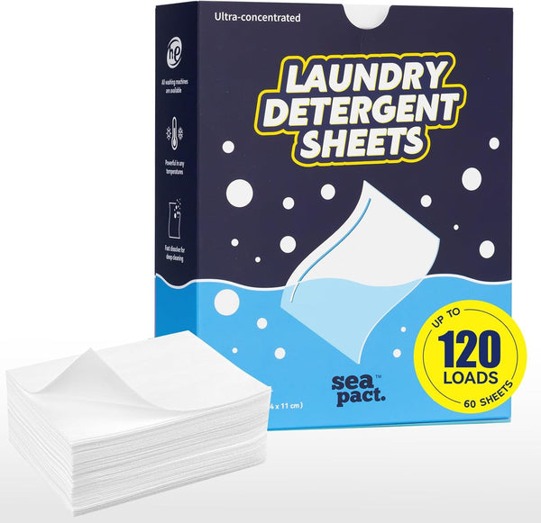 SEAPACT Eco-Friendly Laundry Detergent Sheets - 120 Loads - Fresh Linen Scent -