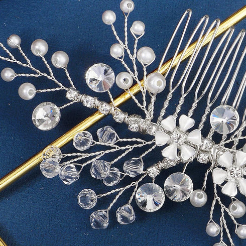 Wedding Hair Comb Pearl Headpieces | Rhinestone Bridal Side Hair Accessories for Women and Girls