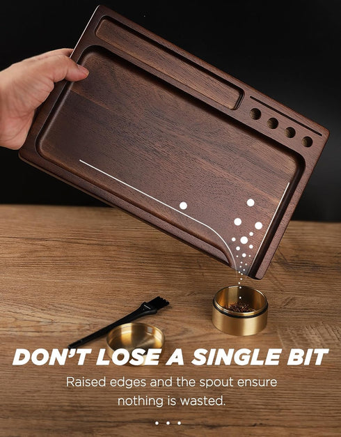 Black Walnut Rolling Tray 11"x7" with Cleaning Brush and Scoop Card, Accessories for Rolling Papers and Grinders