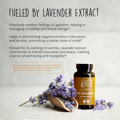 Happy Healthy Hippie Stress Relief Supplement - Lavender Pills for Calmness, Quick Acting, Herbal, Vegan, 60 Pills