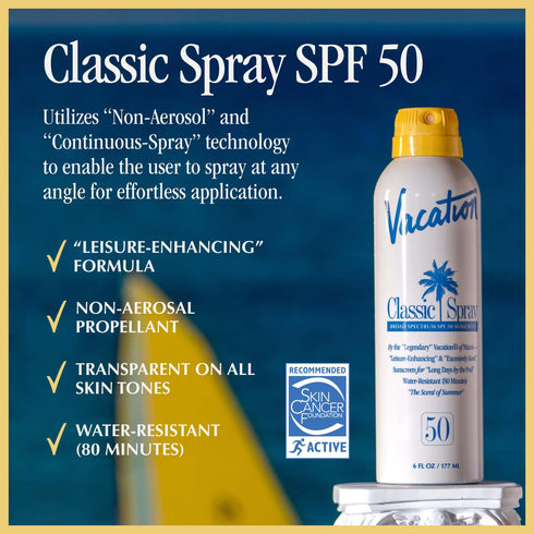 Vacation Classic Spray Sunscreen SPF 50 + Air Freshener Bundle, Vegan Sunblock Spray, 6 fl. Oz.