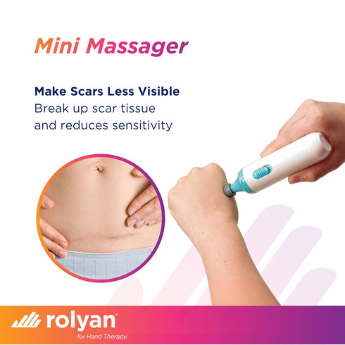 Rolyan Mini Massager with Battery, Handheld Compact Massager with Interchangeable Heads Reduces Scar Visibility, Quiet