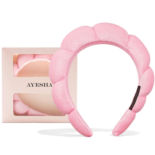 Ayesha Spa Headband for Women, Sponge Headband for Washing Face, Soft Hairband for Skincare Makeup (Pink)