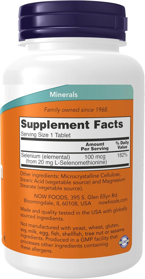 NOW Foods Selenium (L-Selenomethionine) 100 mcg, Essential Mineral, 250 Tablets