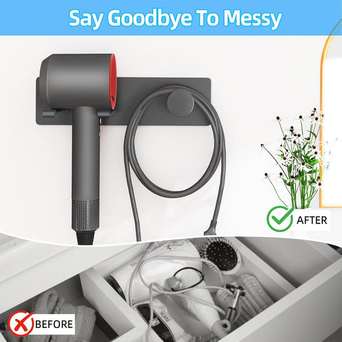 XIGOO Self Adhesive Hair Dryer Holder Wall Mounted-Bathroom Hair Blow Dryer Rack Organizer Compatible with Supersonic