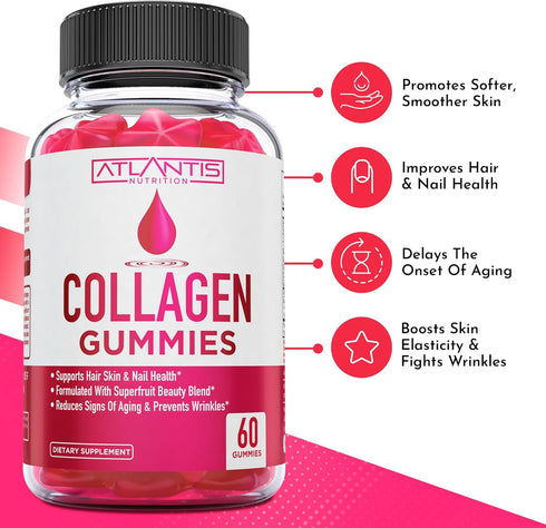 Collagen Gummies For Women - Multi Collagen Supplement Formulated with Collagen Types 1 & 3, Vitamins & Superfruit Beauty Blend - Hair Nails And Skin Vitamins For Women - 60 Collagen Peptides Gummies