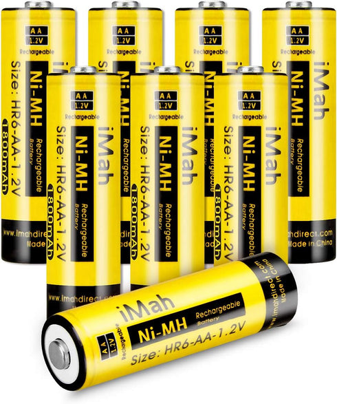 iMah HR6 AA rechargeable batteries, Ni-MH 1.2V 1800mAh, 8-Pack, Compatible with Panasonic Models