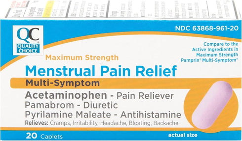 Quality Choice Maximum Strength Menstrual Pain Relief, Multi Symptom Caplets, 20 Count Package