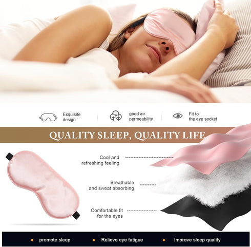 Sleep Mask Silk Eye Mask for Sleeping, Super Soft Blackout Eye Covers, Adjustable Straps, Travel Eye Mask, 3 Pack