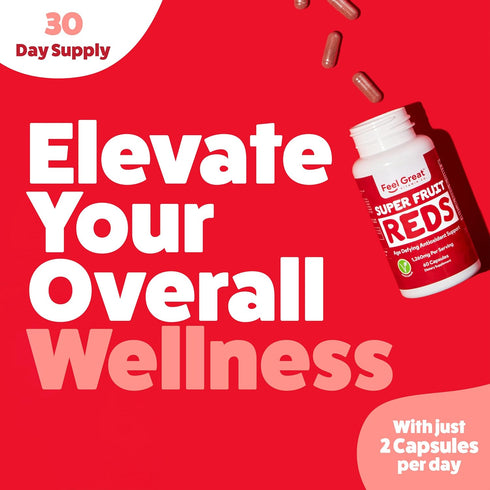 Feel Great Vitamins Superfruit Reds – Antioxidant Superfood with Polyphenols for Anti-Aging & Immune Support, 60