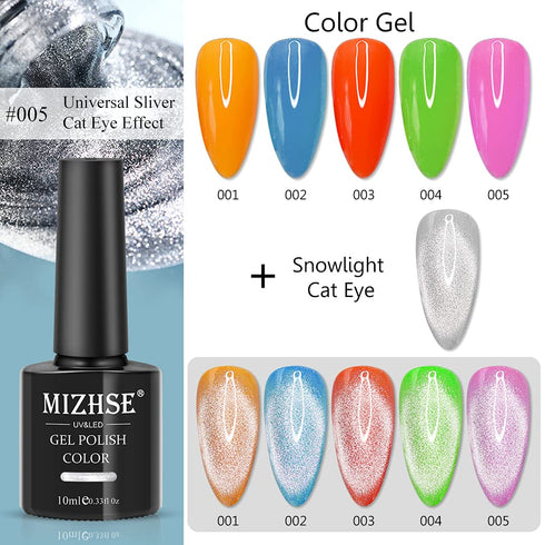 MIZHSE 10ml*6 Colors Cat Eye Gel Nail Polish - Glitter Pink Gold Sparkle Set with Universal Silver Cat Eye Gel