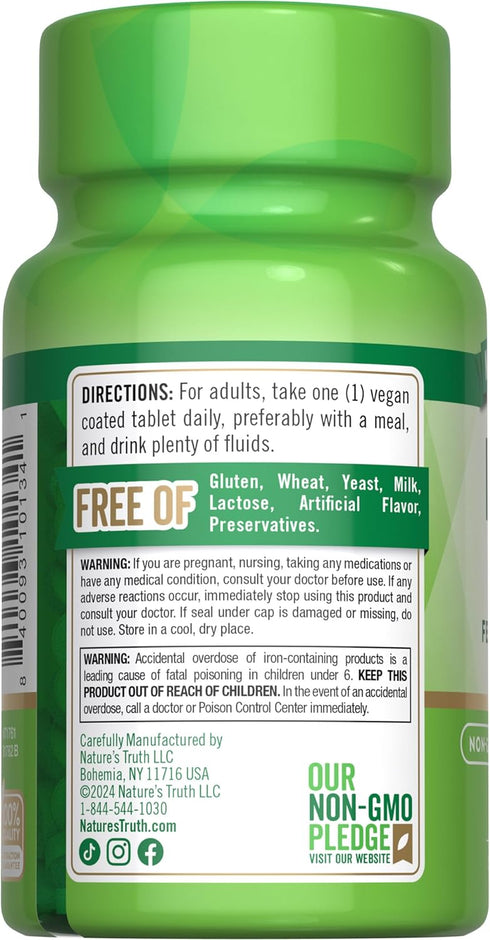 Ferrous Sulfate Iron Supplement, 65 mg, 120 Tablets, Non-GMO, Gluten Free by Nature's Truth