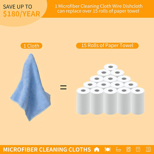 2 in 1 Microfiber Cleaning Cloth: Non Scratch Wire Dishcloth Rags for Washing Dishes, Multipurpose Towels for Home