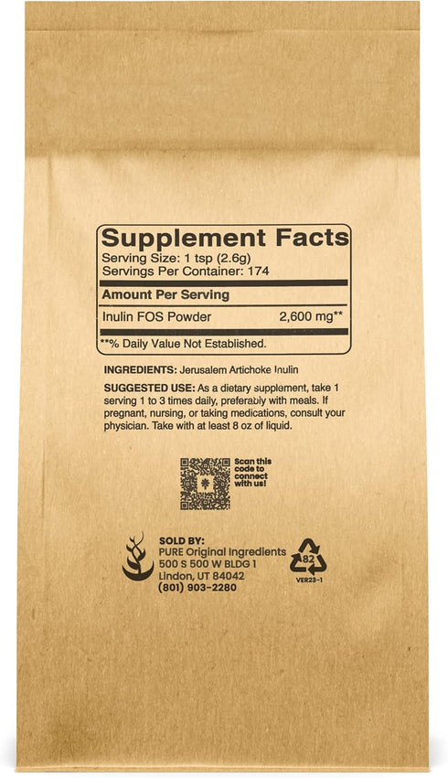 Pure Original Ingredients Inulin FOS Powder (1 lb) Always Pure, No Fillers Or Additives, Lab Verified