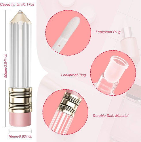 RONRONS 12 Pieces Pencil Lip Gloss Tubes, Clear Mini Pencil Shaped Containers for Lip Balm, 5ml