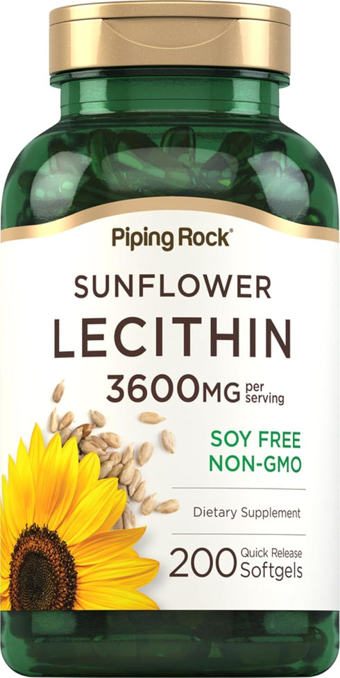 Piping Rock Sunflower Lecithin Softgel Capsules, 200 Count, Rich in Phosphatidylcholine - Soy Free, Non-GMO
