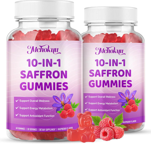Gummies D3, B6, 60 Count Saffron Supplement for Kids & Adults Supports Antioxidant Function with Ashwagandha