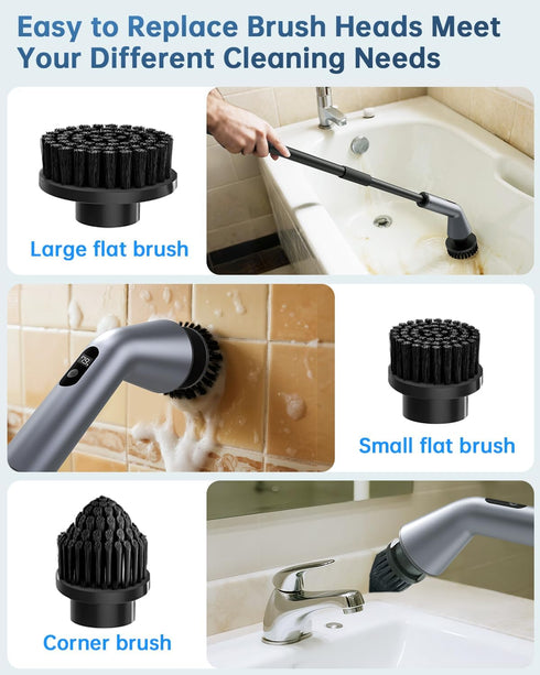 IPX7 2-Speed, 7 VICNOVA Electric Spin Scrubber, Waterproof Extendable Long Handle Cordless Cleaning Brush