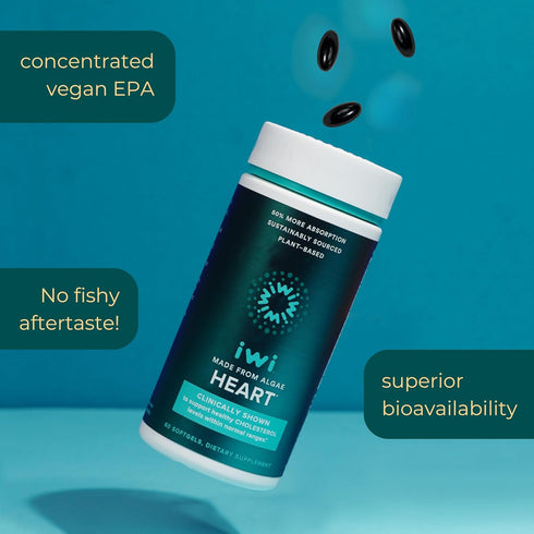 Iwi Life Heart Omega-3, 60 Softgels, Vegan Plant-Based Algae Omega Fatty Acids for Heart Health