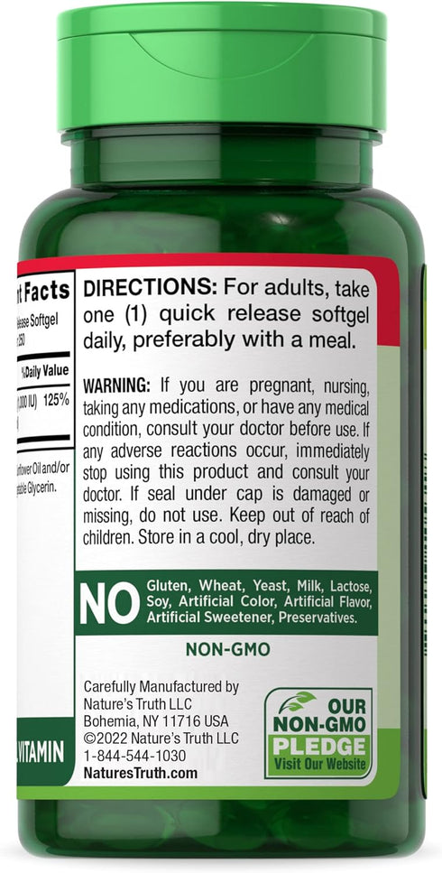 Nature's Truth D3 1000 IU, 250 Softgels | High Potency Essential Vitamin D | Non-GMO & Gluten Free Supplement