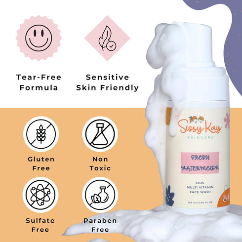 Kids Face Wash: Foaming Gentle Skin Care Cleanser with Vitamin C & E for Girls and Boys - Tear Free Watermelon 100 ml