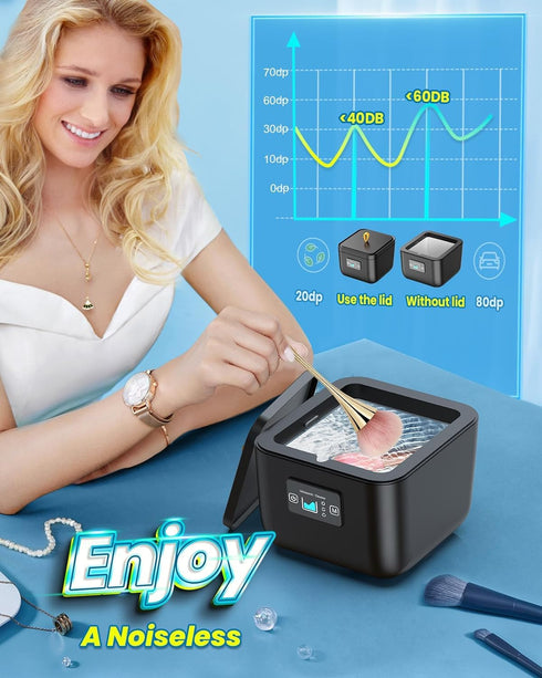 Ultrasonic Retainer Cleaner Machine, 45kHz LED Light Cleaner for Dentures, Aligner, Mouth Guard