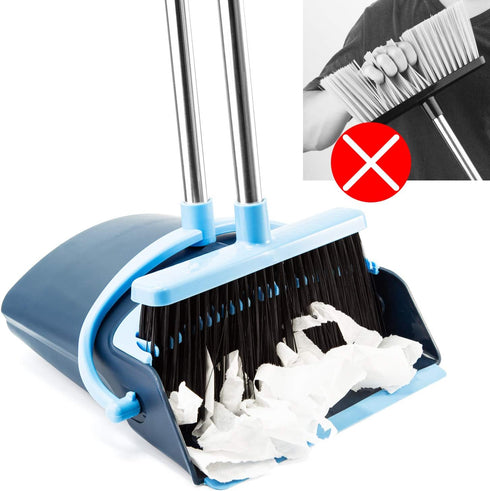 Broom and Dustpan Set for Home 2024, Indoor Broom with Long Handle, Angle Broom for Kids, Pet Hair, Kitchen