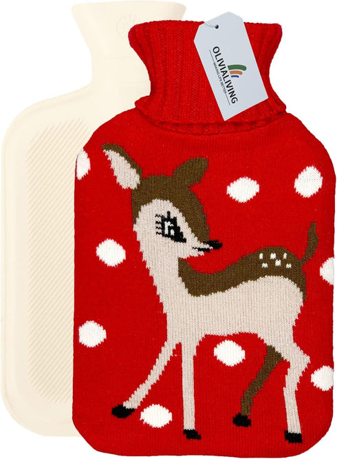 Hot Water Bag 2 Liter Hot Water Bottle, Heat Up and Refreezable Hot Cold Pack with Knit Cover for Pain Relief Therapy