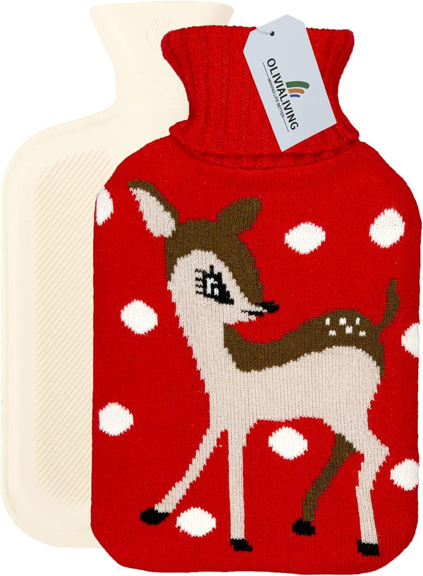 Hot Water Bag 2 Liter Hot Water Bottle, Heat Up and Refreezable Hot Cold Pack with Knit Cover for Pain Relief Therapy