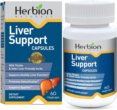 Herbion Naturals Liver Support Herbal Blend with Milk Thistle, 60 Vegicaps, Promotes Detoxification