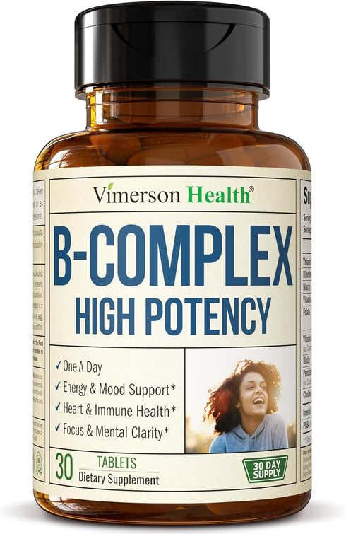Vitamin B Complex with B12, Niacin, B2, B6, Folic Acid 400mcg - Mood, Energy, Nervous System & Immune Support - One a