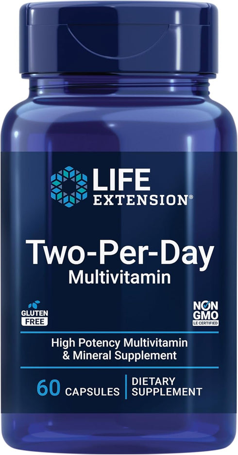 Life Extension Two-Per-Day Multivitamin, Essential Vitamins & Minerals for Heart, Brain, 60 Capsules
