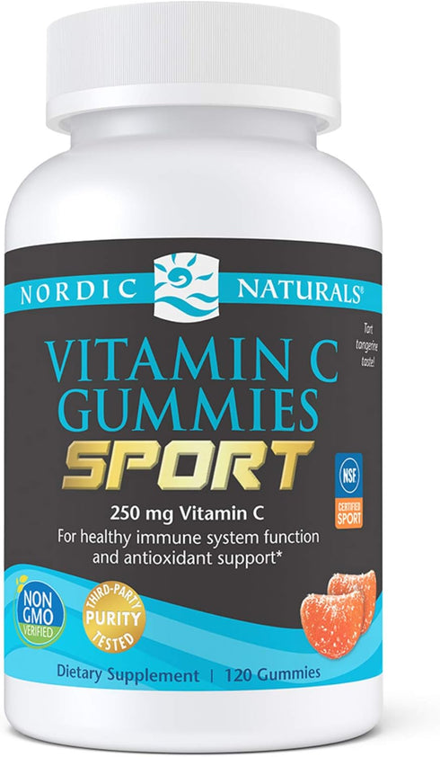 Nordic Naturals Vitamin C Gummies Sport, Tart Tangerine | 120 Gummies | 250 mg Vitamin C | NSF Certified | Vegan
