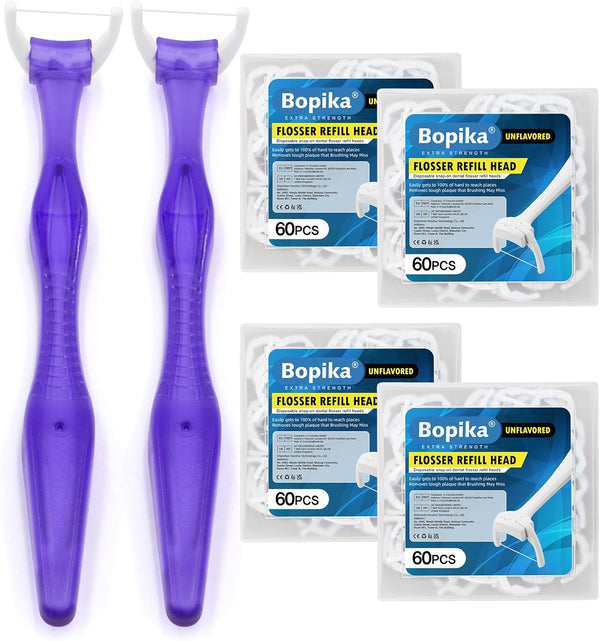 Extra Strength Dental Floss with 2 Handles and 240 Flosser Refill Heads