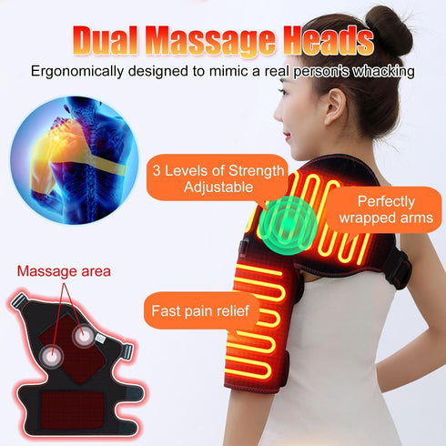 WOOLALA Heated Shoulder Brace with Massager - Electric Heating Pad for Shoulder Pain Relief & Upper Arm Muscle
