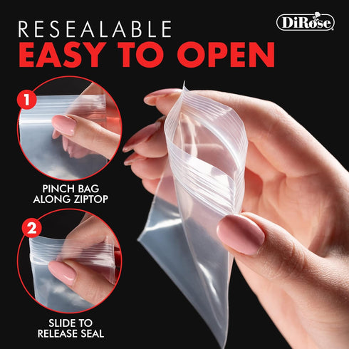 Clear Plastic Zip Bags with Zipper Seal by DiRose, Resealable, Strong, Thick, Sturdy, 5x8, 100 Pack for Organizing,