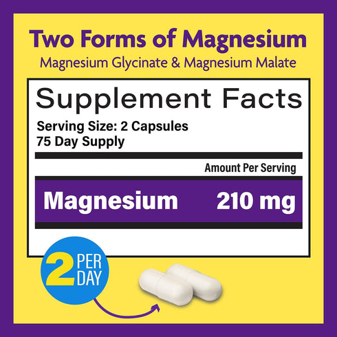 InnovixLabs Advanced Magnesium Capsules - 150 Ct, 210 mg - Chelated Magnesium Glycinate and Malate for Relaxation