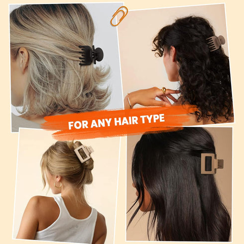 Matte Hair Clips for Women and Girls - Rectangle and Double Row Small Claw Clips in Beige, Khaki, Brown, Black