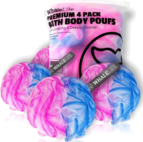Loofah Sponge Bath Sponge - 4 Pack for Women and Men (Blue Pink Combine)