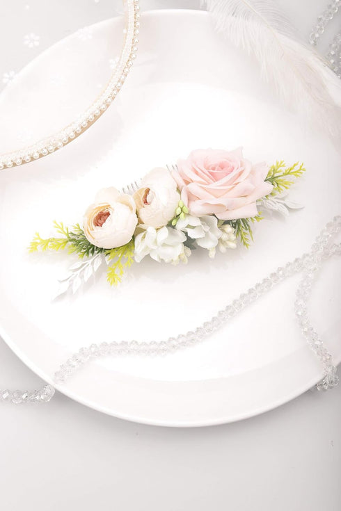 Kercisbeauty Floral Bridal Boho White Hair Comb, Spring Wedding Hair Piece, Barrette for Prom and Festivals