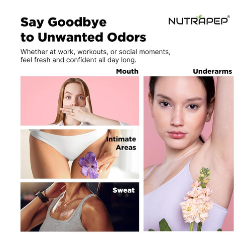 NutraPep Body Deodorizing Supplement - Odor Eliminator & Internal Deodorant Pills for Fresh Breath Skin Health & Detox